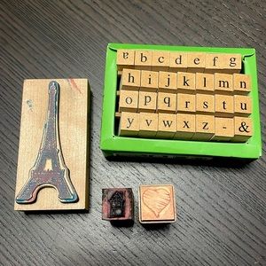 set rubber stamps alphabet Eiffel tower house heart ink